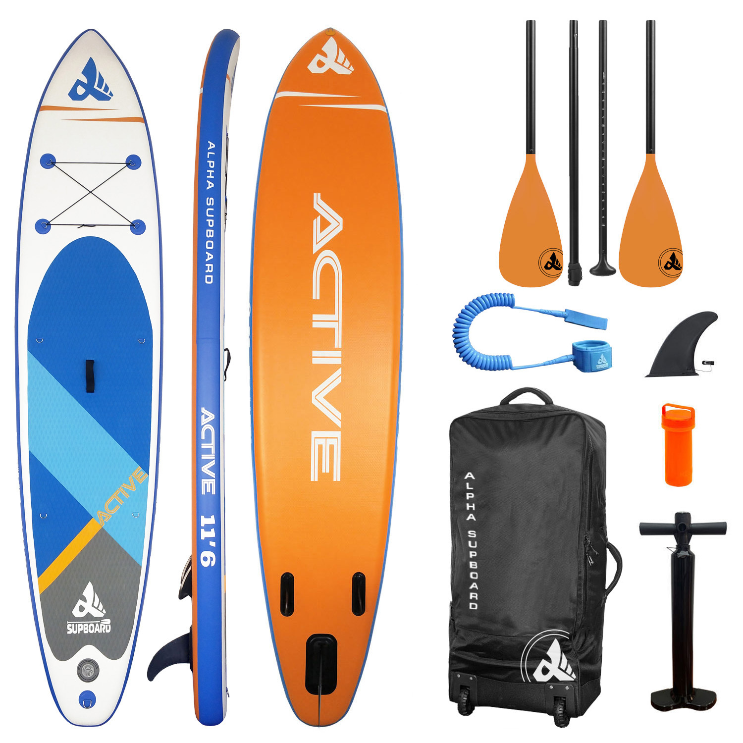 фото Надувная sup-доска alpha supboard active-11.6 comfort blue/orange (353 x 76 x 15 см) alpha caprice