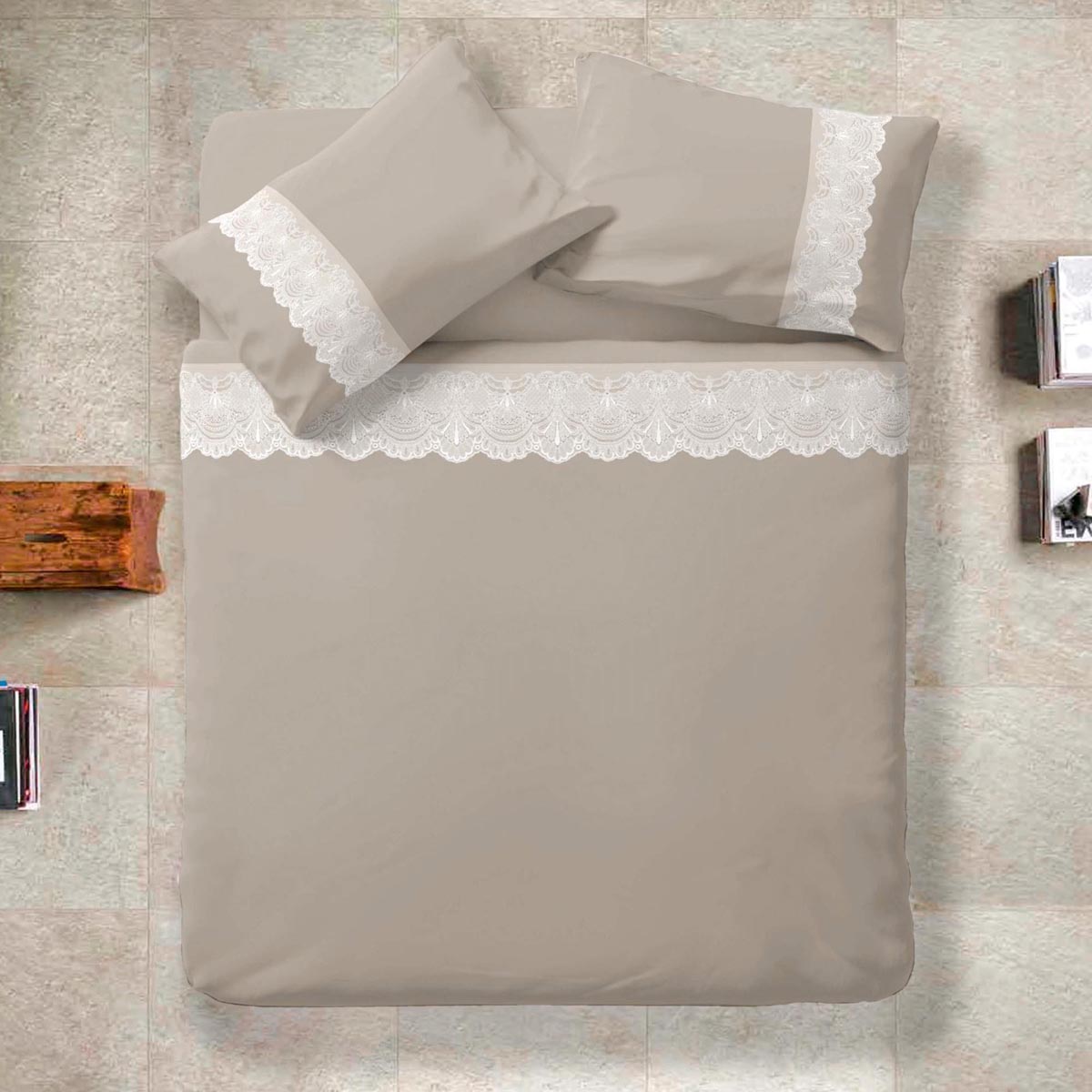 Комплект постельного белья Cogal Amore евро сатин 50x70 см бежевый