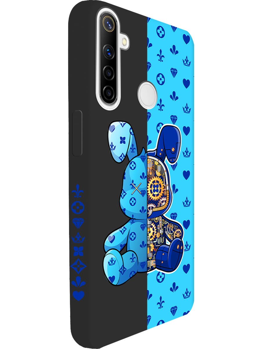 

Силиконовый чехол на realme 5 / 6i / C3 с принтом "Голубой Кролик" матовый черный, Голубой;синий;черный, 726149671