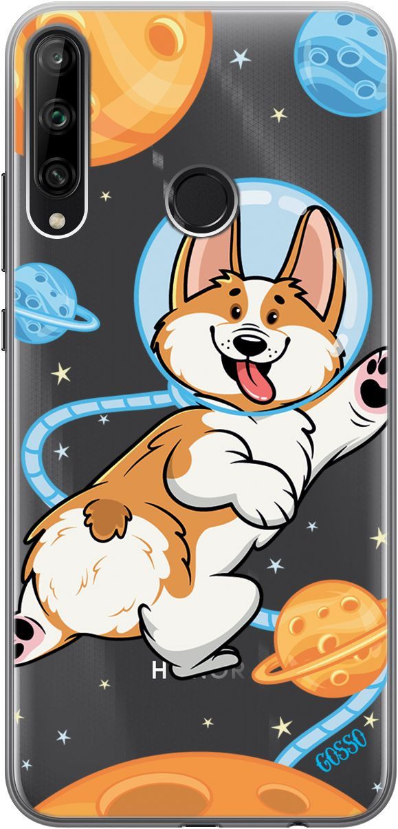 

Чехол на Honor 9C/Huawei P40 Lite E "CosmoCorgi" прозрачный, Прозрачный;коричневый, 1696