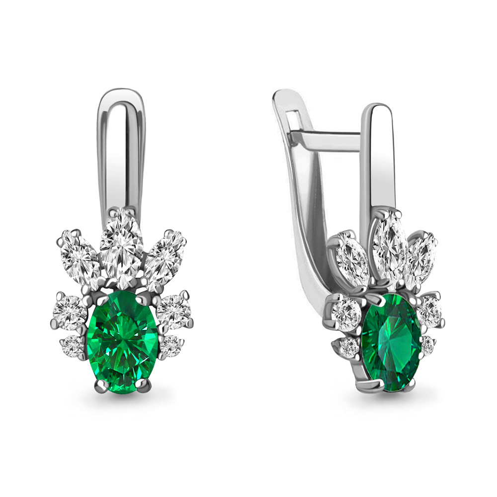 

Серьги из серебра с фианитом\изумрудом искусственным Aquamarine Aquamarine 49375АГ_925_р, 49375АГ_925_р
