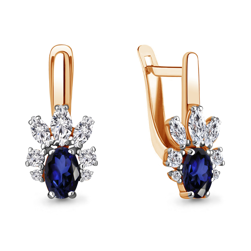 

Серьги из серебра с фианитом\сапфиром искусственным Aquamarine Aquamarine 49375АБ_925_з, 49375АБ_925_з