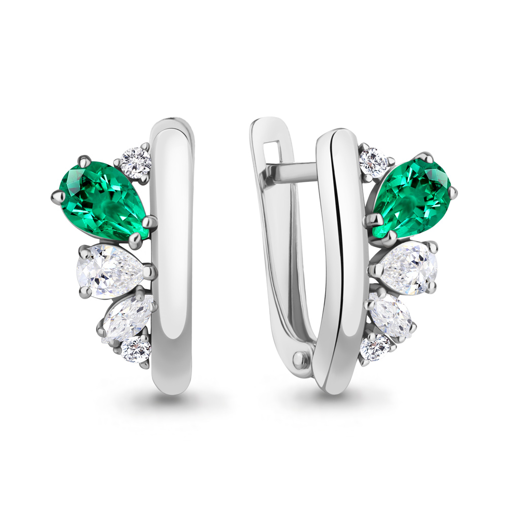 

Серьги из серебра с фианитом\изумрудом искусственным Aquamarine Aquamarine 49374АГ_925_р, 49374АГ_925_р