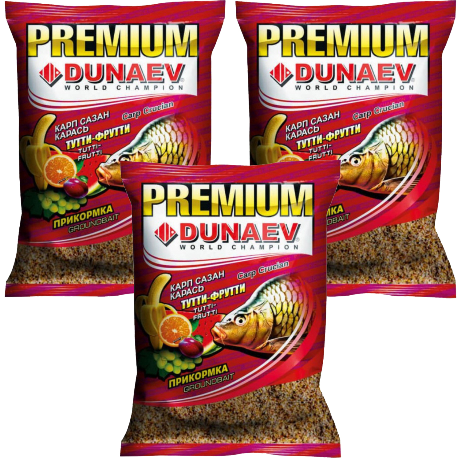 

Прикормка рыболовная Dunaev Premium Карп Сазан Тутти Фрутти 3 упаковки, Разноцветный, Premium