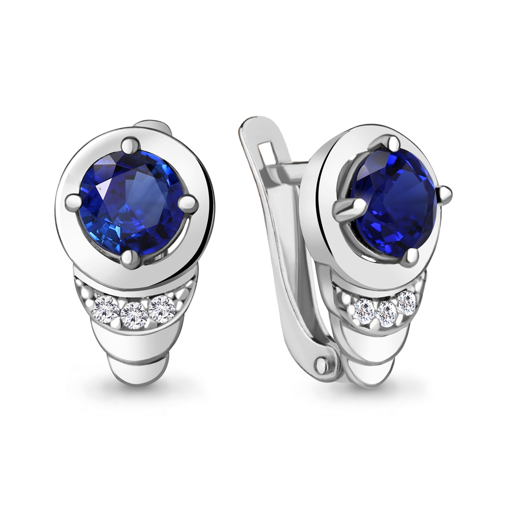 

Серьги из серебра с фианитом\сапфиром искусственным Aquamarine Aquamarine 49369АБ_925_р, 49369АБ_925_р
