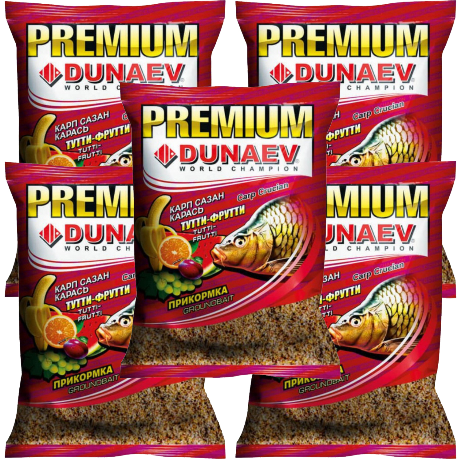 

Прикормка рыболовная Dunaev Premium Карп Сазан Тутти Фрутти 5 упаковок, Разноцветный, Premium