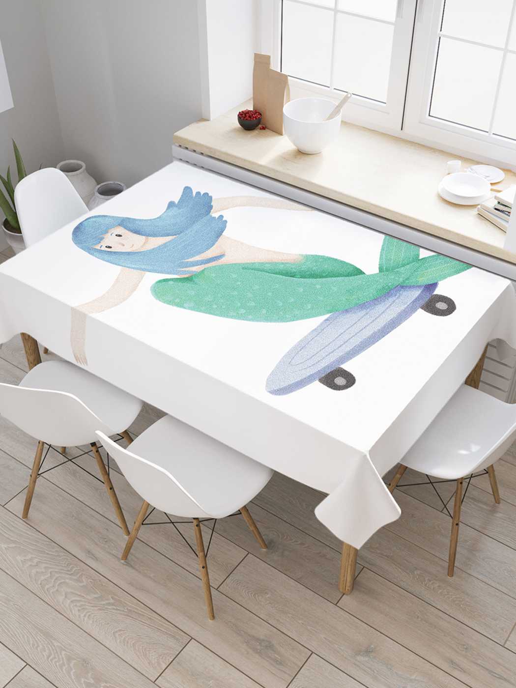 

Скатерть прямоугольная JoyArty "Русалка на скейте" из оксфорда, 120x145 см, Русалка на скейте