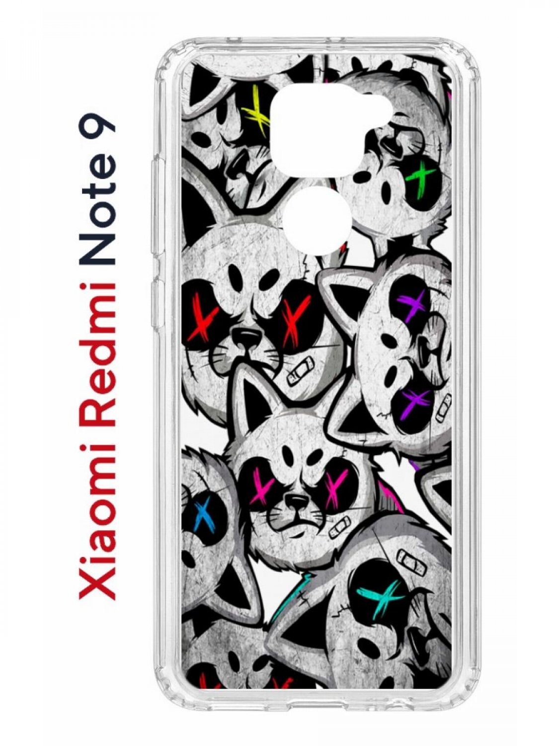 Чехол на Redmi Note 9 Kruche Print Angry Cats,противоударный бампер,с защитой камеры
