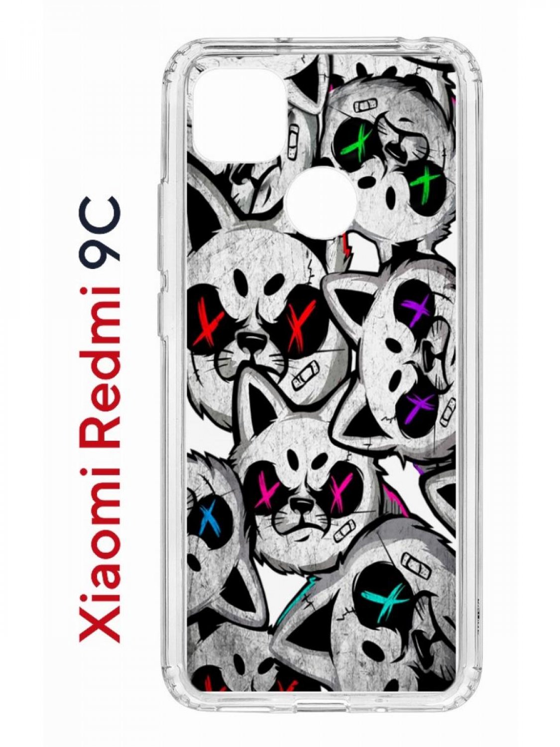 Чехол на Redmi 9C с принтом Kruche Print Angry Cats,противоударный бампер с защитой камеры