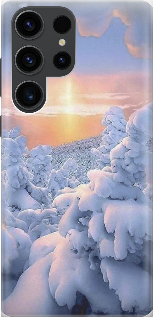 

Чехол на Samsung Galaxy S23 Ultra "Заснеженный лес", Белый;голубой, 158333