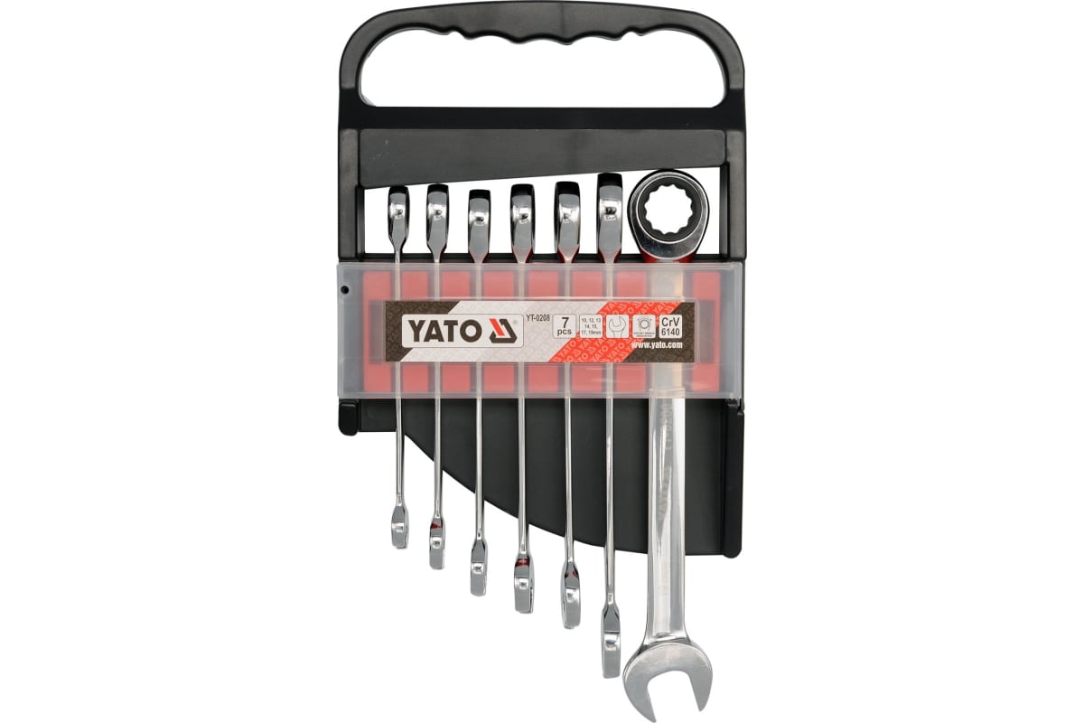YATO YT-0208 Набор ключей комбинированных с трещоткой 7 пр: 10, 12-15, 17, 19 мм, в пластм