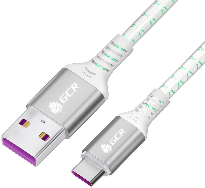 

Кабель GCR USB - Type-C, 3 А, 1 м, бело-зеленый (GCR-55287)