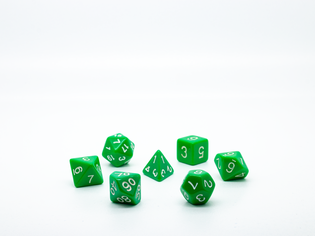Набор кубиков для D&D, Dungeons and Dragons, ДнД, Pathfinder ярко-зелёные