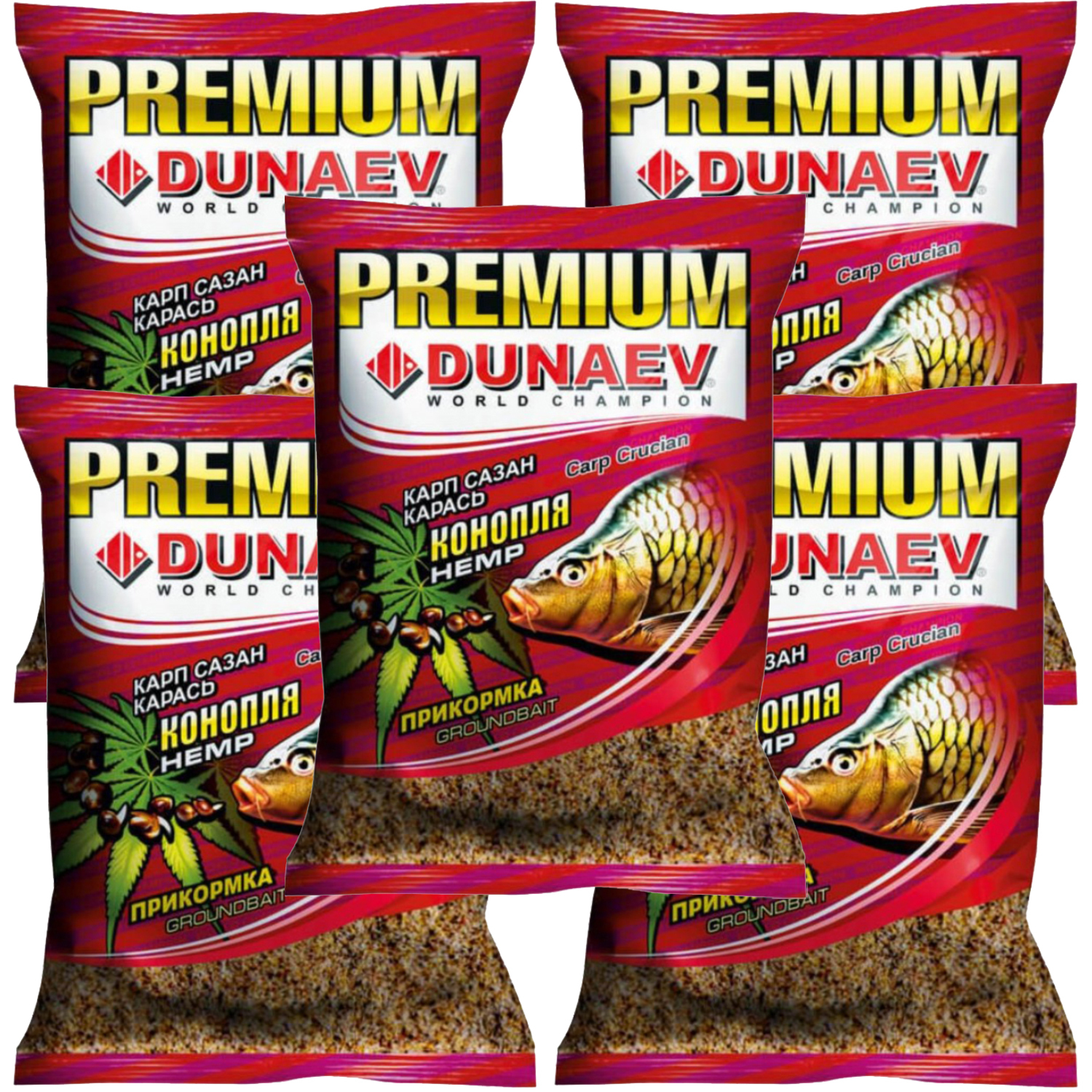

Прикормка рыболовная Dunaev Premium Карп Сазан Конопля 5 упаковок, Разноцветный, Premium