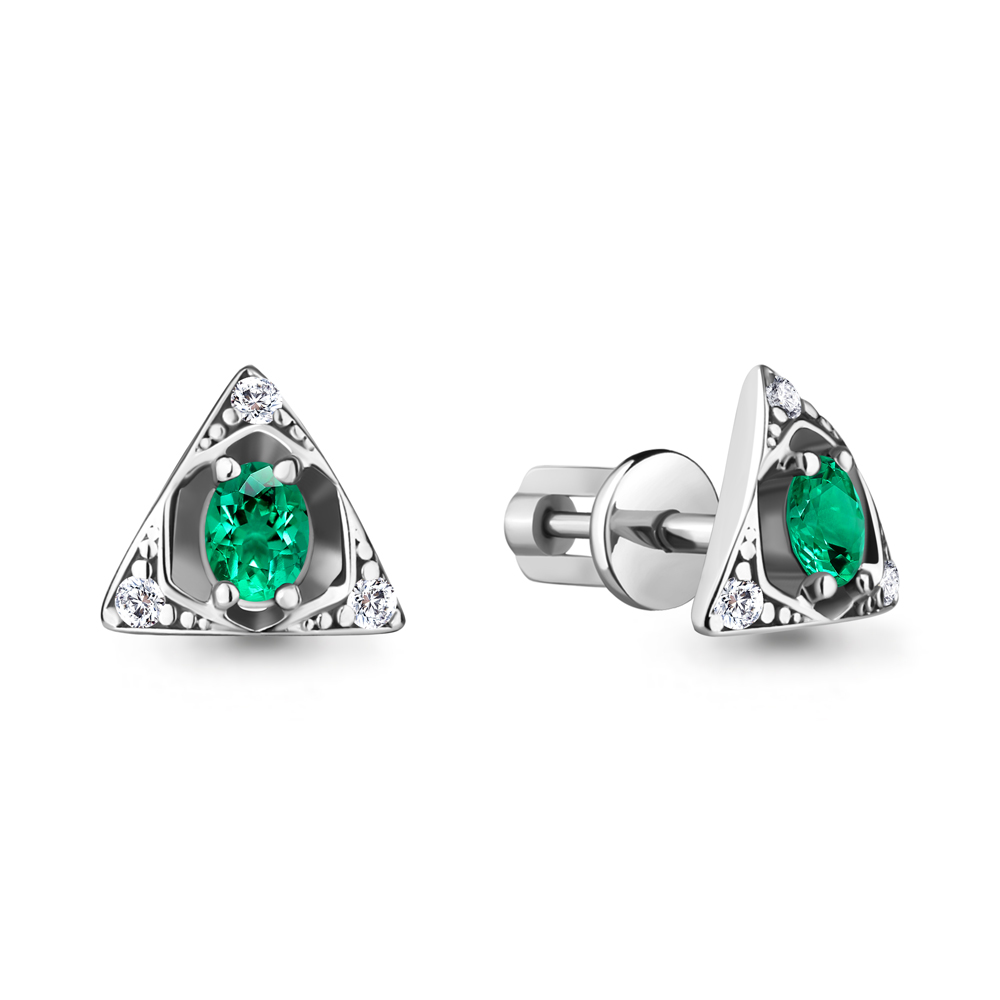 

Серьги из серебра с фианитом\изумрудом искусственным Aquamarine Aquamarine 49296АГ_925_р, 49296АГ_925_р