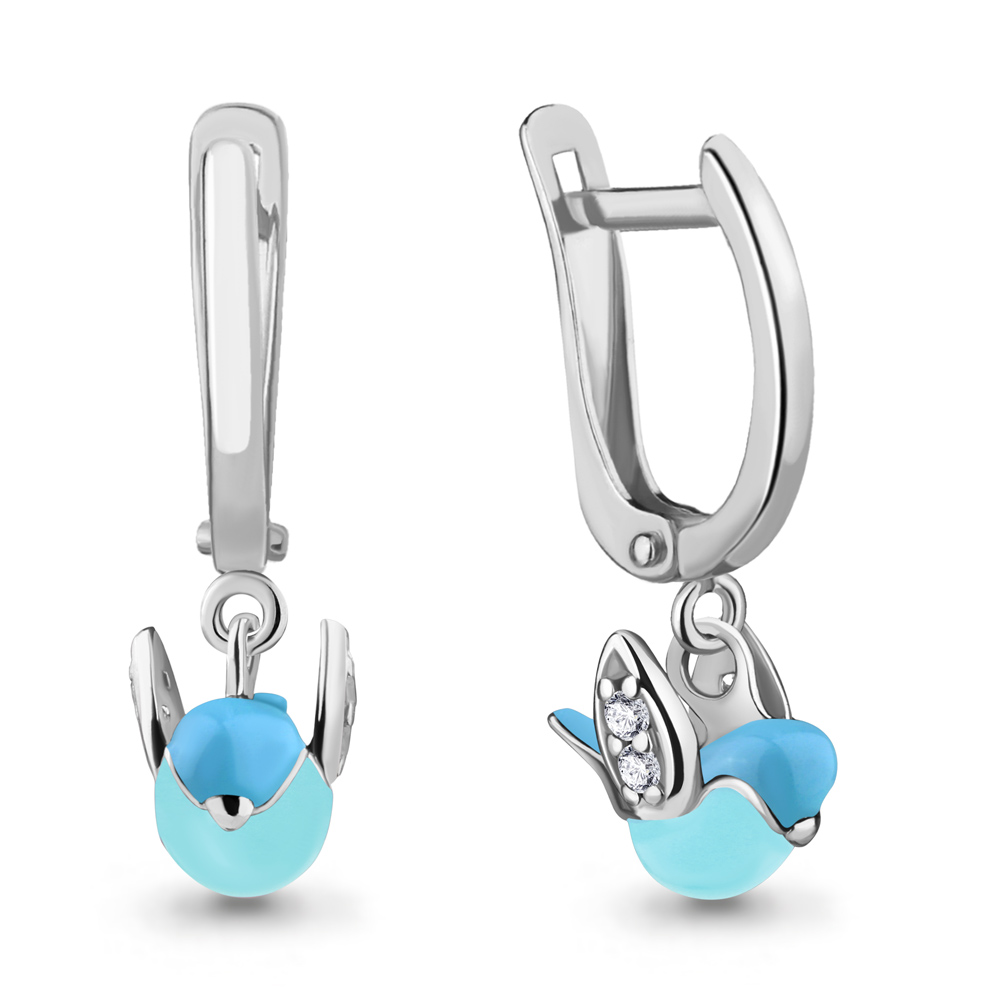 

Серьги из серебра с фианитом\эмалью Aquamarine Aquamarine 49277А_925_р, 49277А_925_р