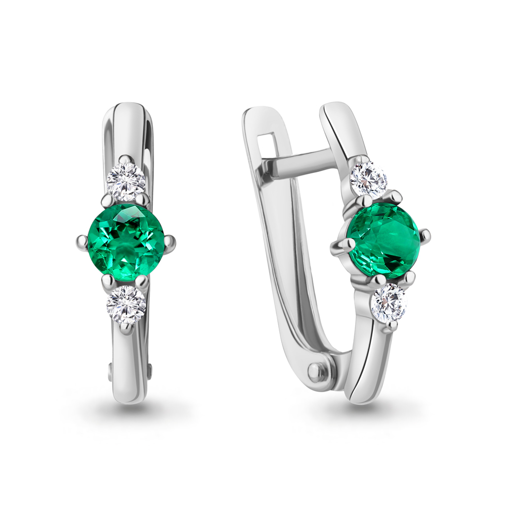 

Серьги из серебра с фианитом\изумрудом искусственным Aquamarine Aquamarine 49260АГ_925_р, 49260АГ_925_р