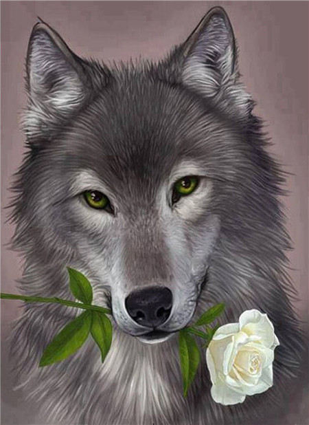 фото Алмазная мозаика стразами ripoma волк с белой розой 00115121 40х50 см