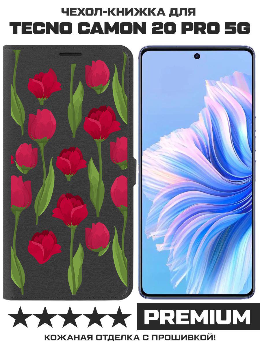 

Чехол-книжка Krutoff Eco Book для TECNO Camon 20 Pro 5G Розы паттерн (черный)
