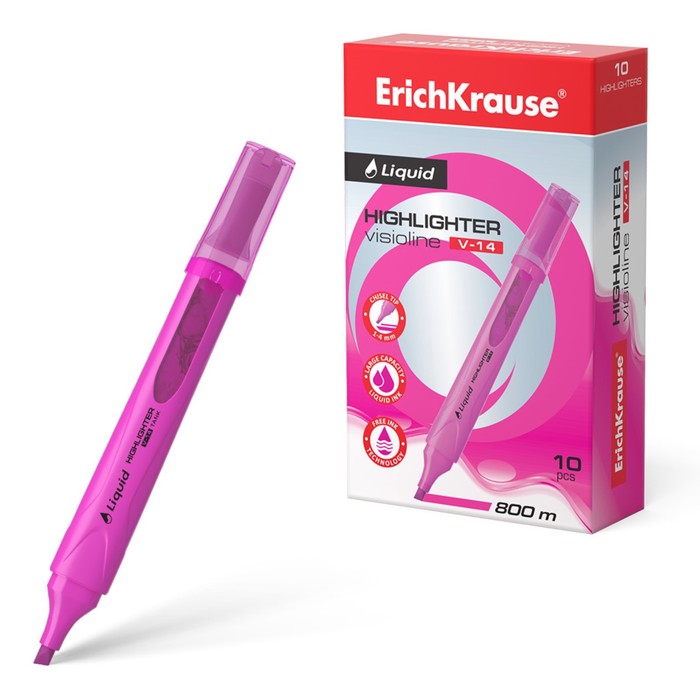 

Маркер текстовыделитель ErichKrause Liquid Visioline V-14 Neon розовый жидкие чернила, 1820613