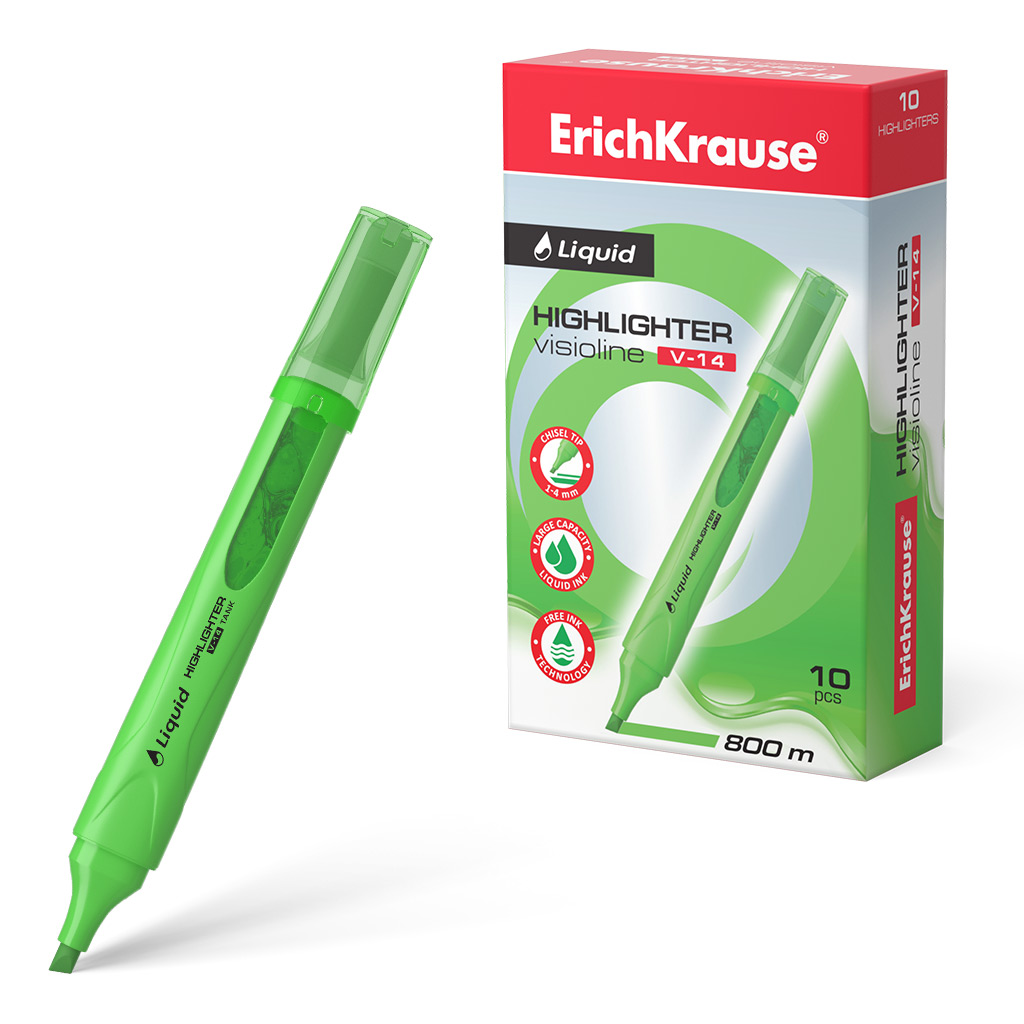 

Маркер текстовыделитель ErichKrause Liquid Visioline V-14 Neon зеленый жидкие чернила, 1820611