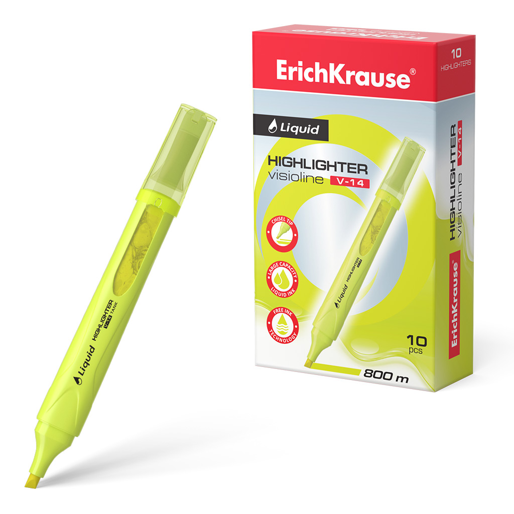 

Маркер текстовыделитель ErichKrause Liquid Visioline V-14 Neon желтый жидкие чернила, 1820610
