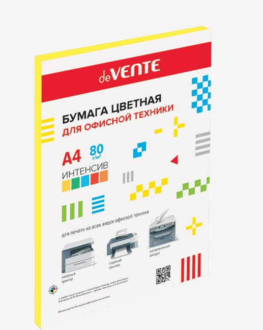 

Бумага для ксерокса deVente цветная А4 50л интенсив желтый, 1819790