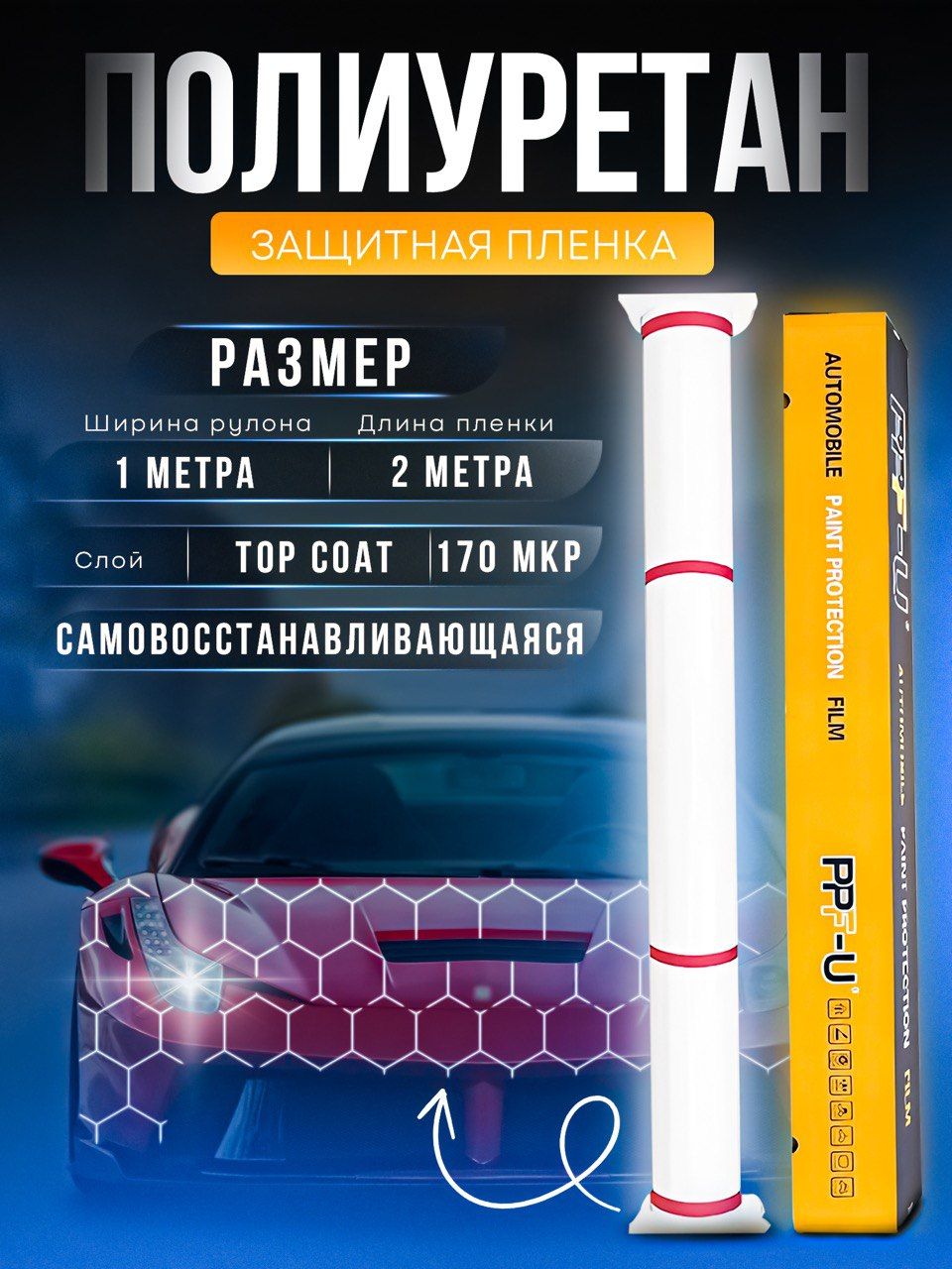 Защитная пленка PPH-U 1*2 м, для авто, полиуретан