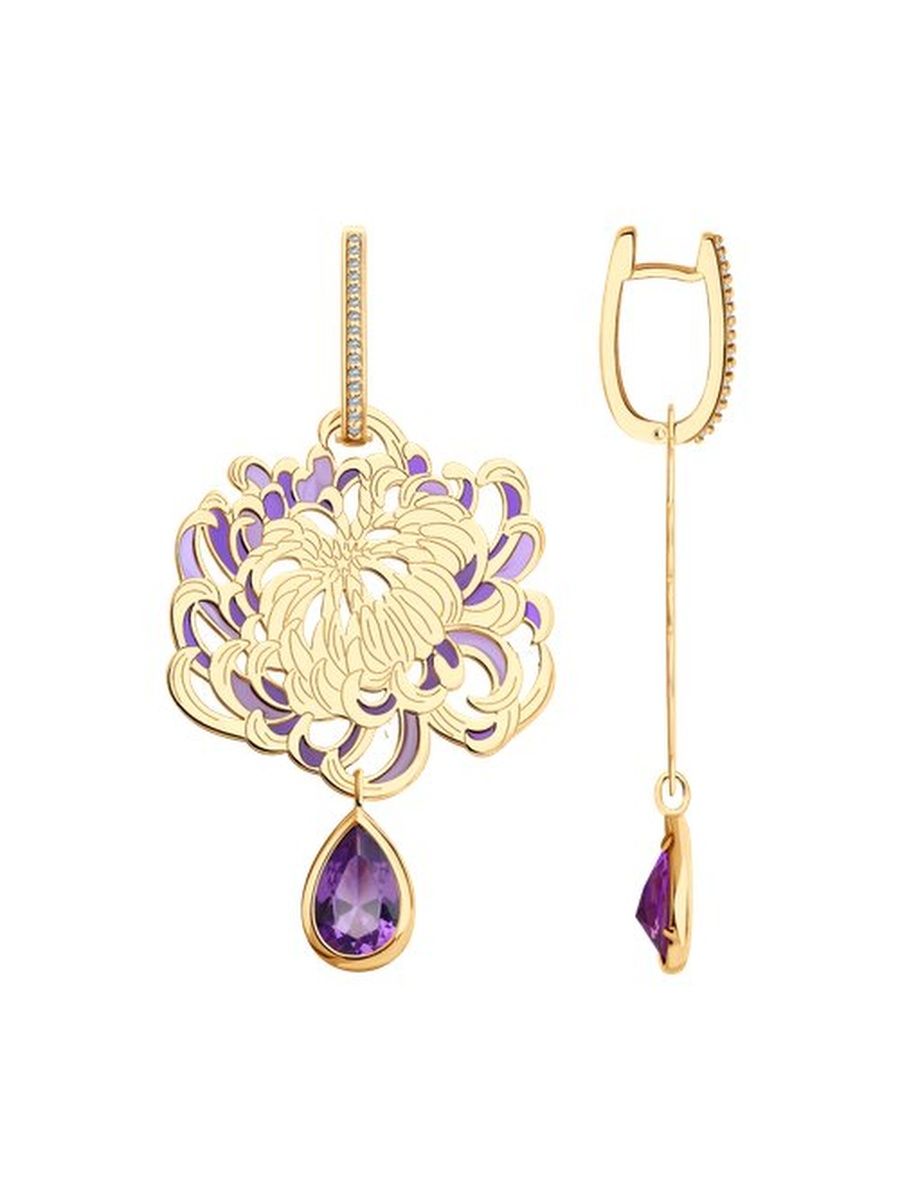 

Серьги из серебра TEO MAORI 893-321-01779-1, аметист искусственный/фианит/эмаль, 893-321-01779-1
