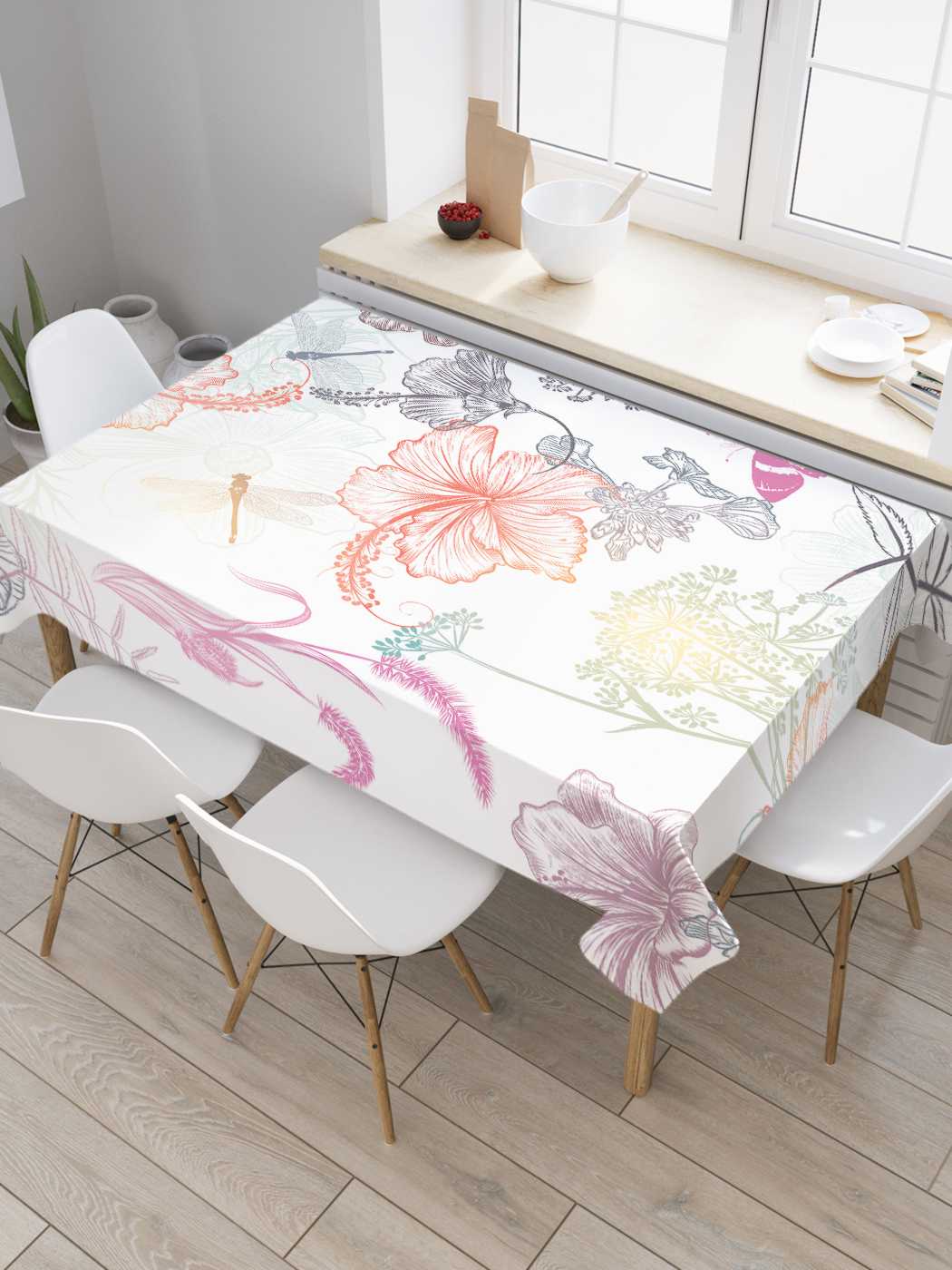 

Скатерть прямоугольная JoyArty "Насекомые в цветах" из оксфорда, 180x145 см, Насекомые в цветах