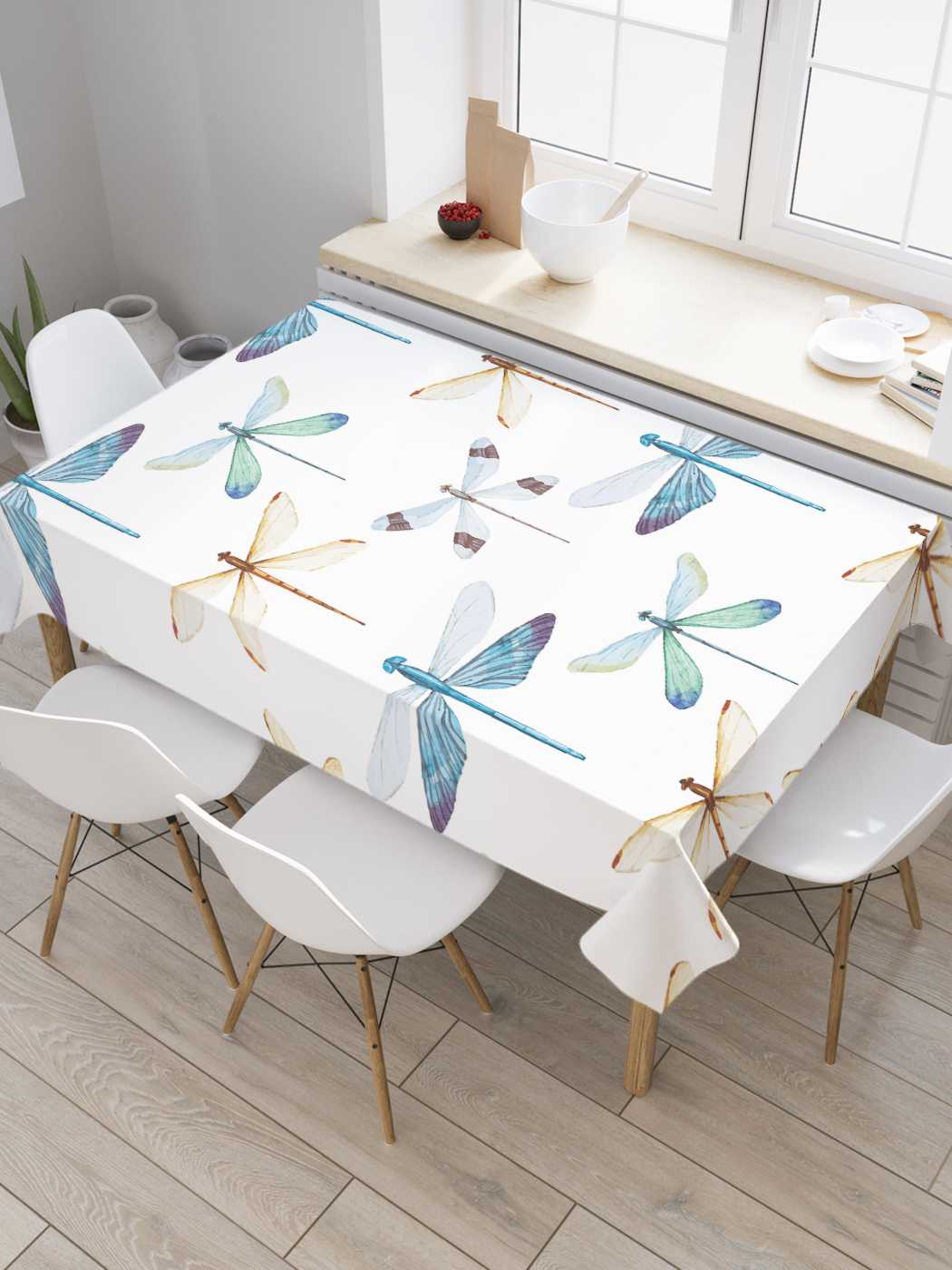 

Скатерть прямоугольная JoyArty "Стремительные стрекозы" из оксфорда, 180x145 см, Синий, Стремительные стрекозы