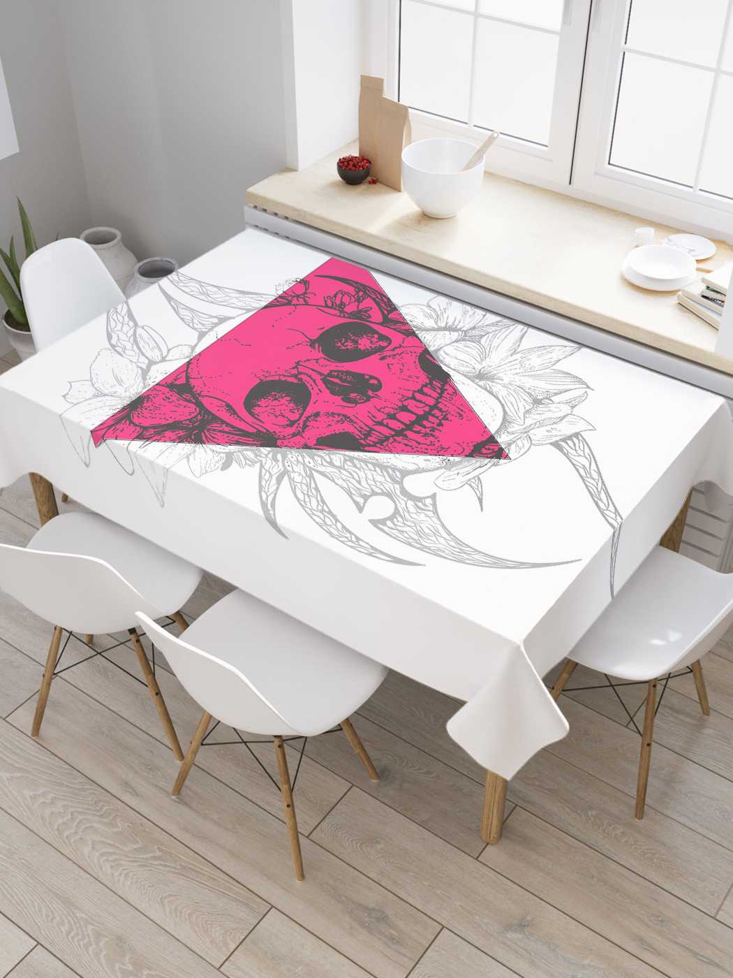 фото Скатерть прямоугольная joyarty "розовый треугольник" из оксфорда, 180x145 см