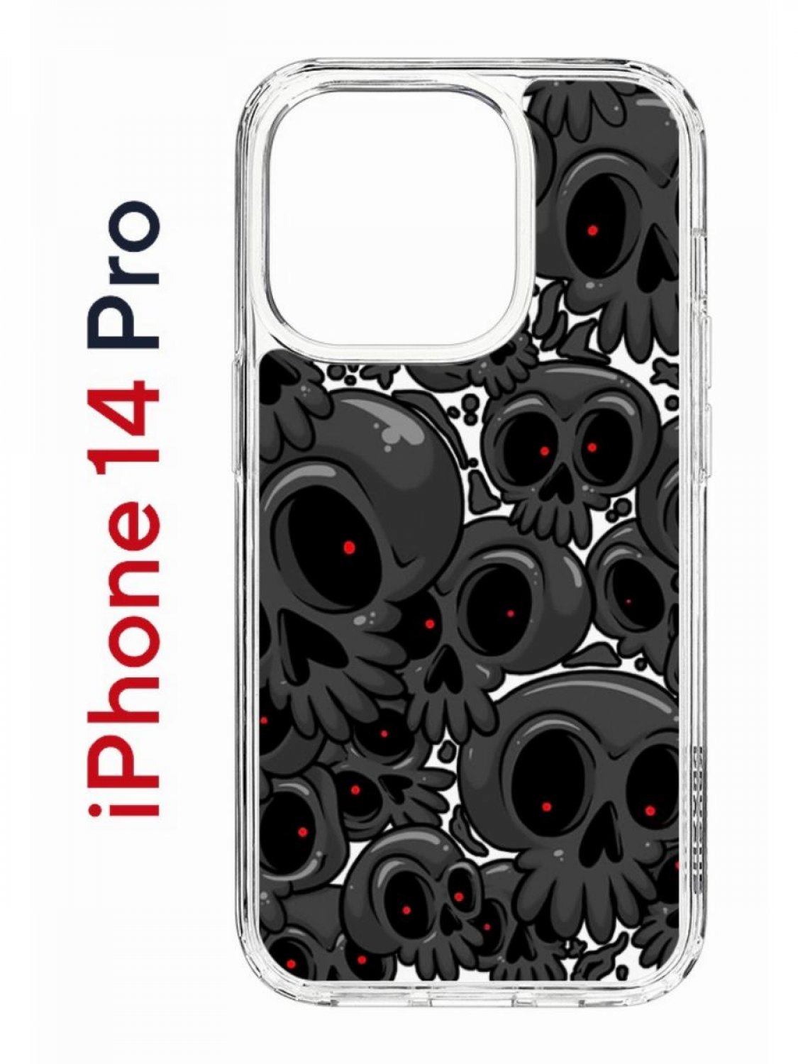 фото Чехол на iphone 14 pro с принтом kruche print skull gray, бампер с защитой камеры кruче