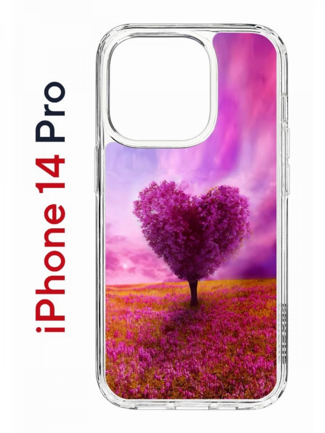Чехол на iPhone 14 Pro с принтом Kruche Print Pink heart, бампер с защитой камеры