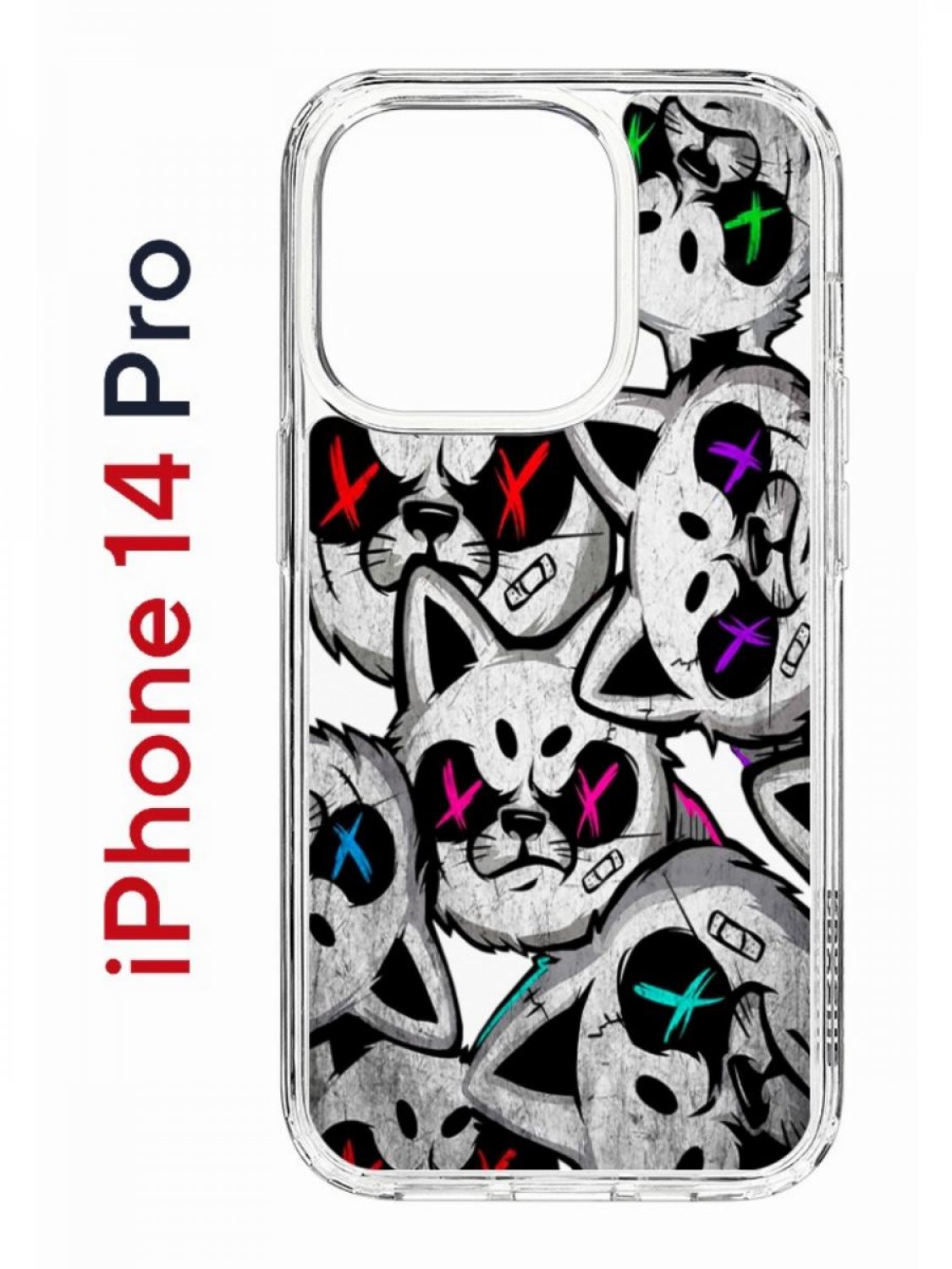 Чехол на iPhone 14 Pro с принтом Kruche Print Angry Cats, бампер с защитой камеры