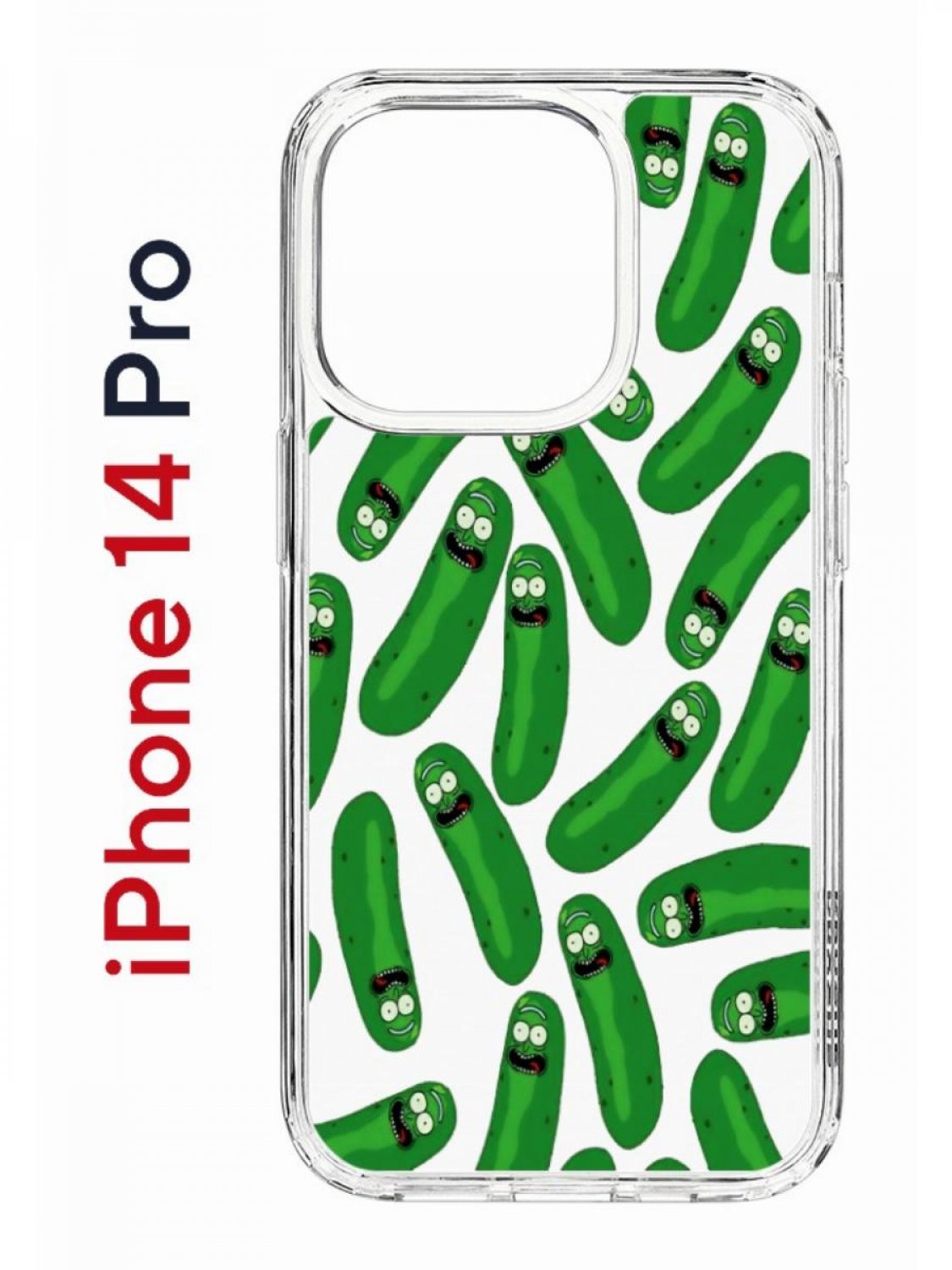 

Чехол на iPhone 14 Pro с принтом Kruche Print Огурчик Рик, бампер с защитой камеры, Прозрачный;зеленый;черный;белый, Айфон 14 про
