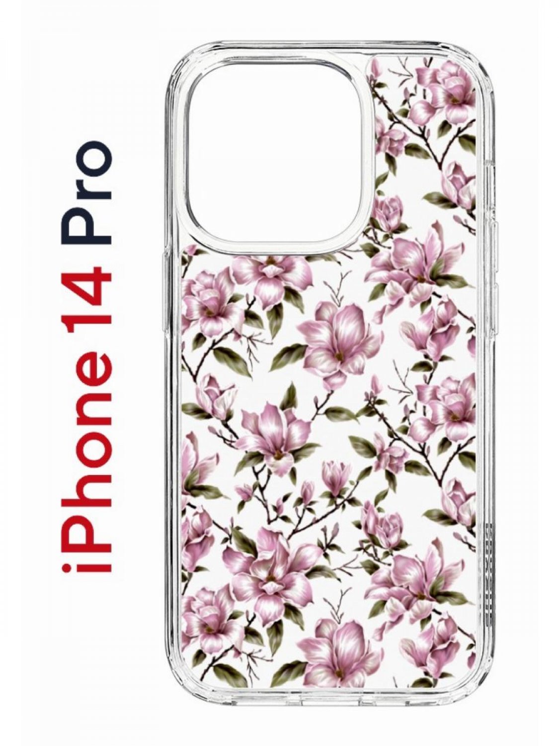 

Чехол на iPhone 14 Pro с принтом Kruche Print Нежность, бампер с защитой камеры, Прозрачный;розовый;зеленый;коричневый, Айфон 14 про