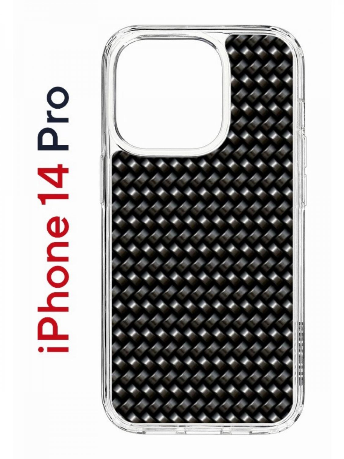 

Чехол на iPhone 14 Pro с принтом Kruche Print Карбон, бампер с защитой камеры, Прозрачный;черный;серый, Айфон 14 про