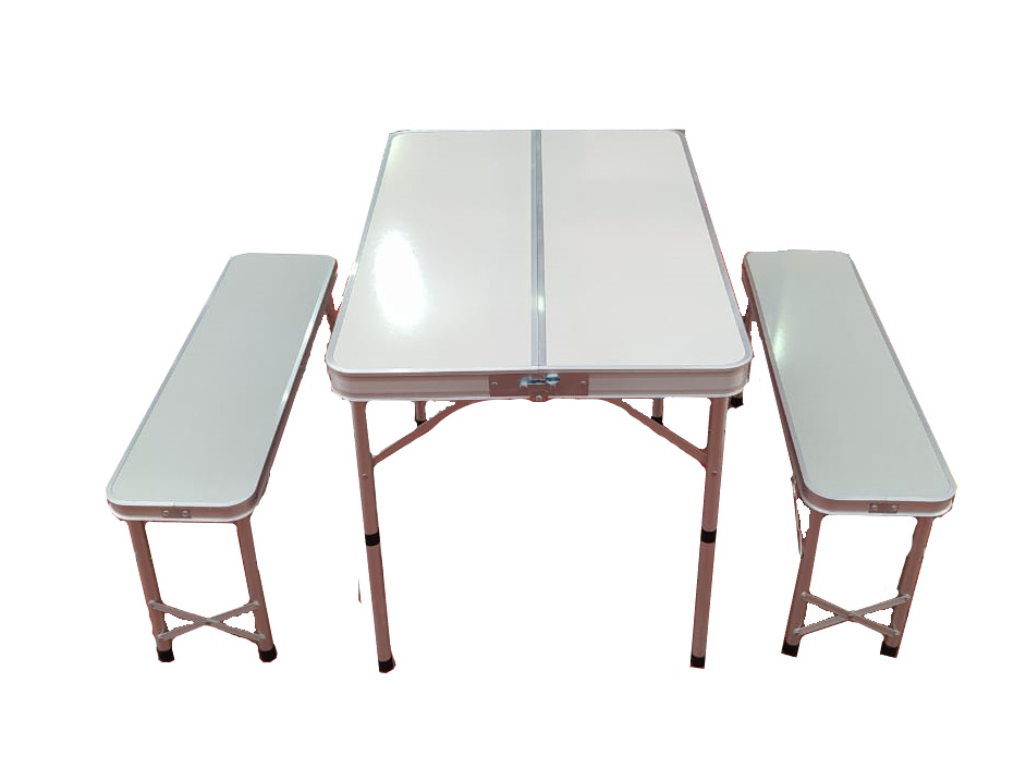 Складной стол и две скамейки из бамбука CH007, белый
