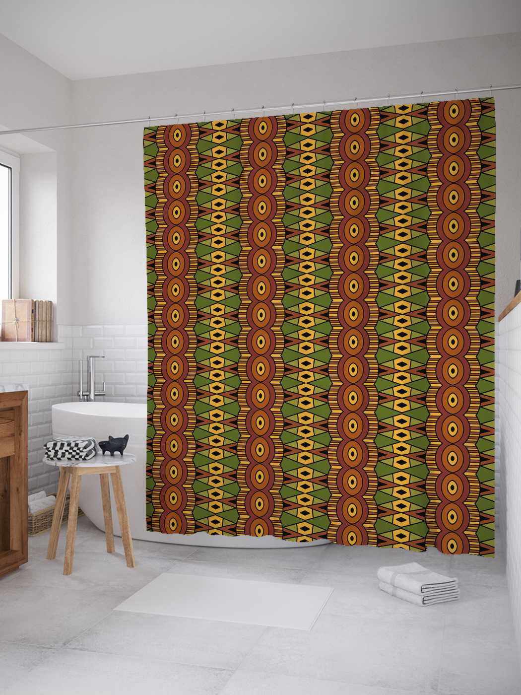 

Штора для ванной JoyArty "Орнаментальный этнос" из сатена, 180х200 см с крючками, Зеленый