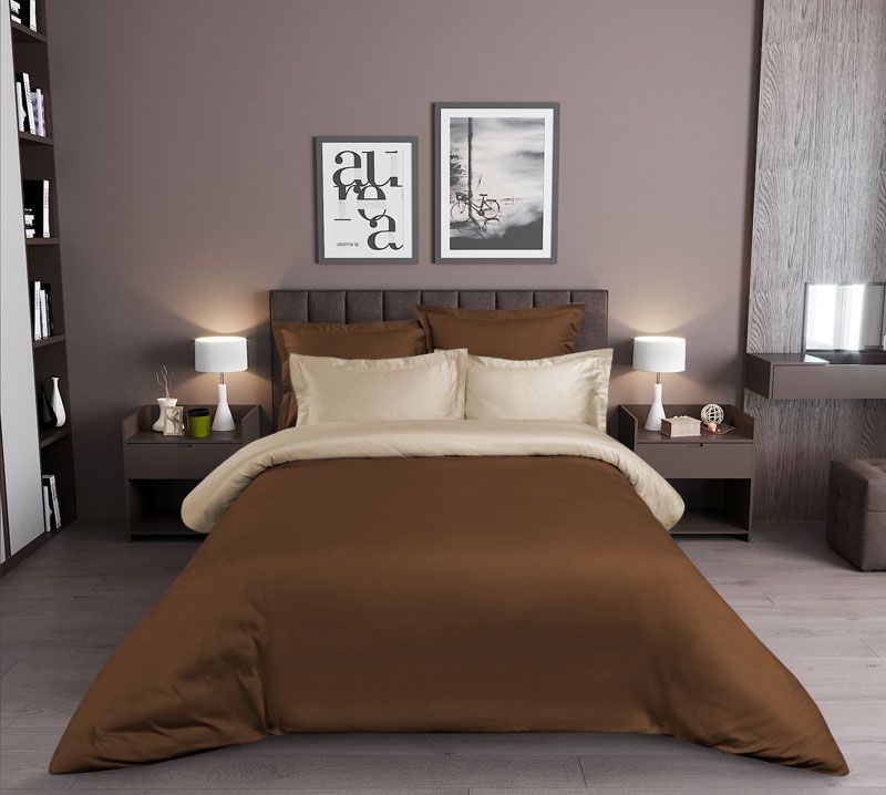 фото Комплект постельного белья оникс евро сатин коричневый текс-дизайн