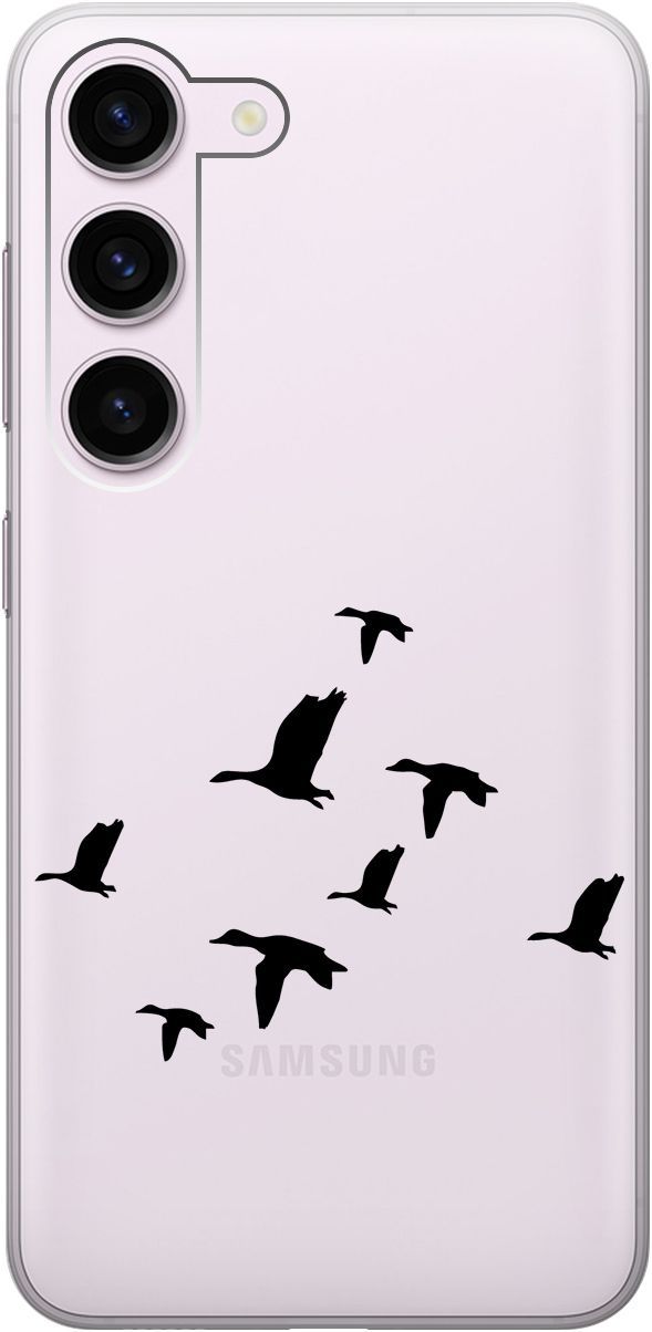 

Чехол на Samsung Galaxy S23 с 3D принтом "Flock of Ducks" прозрачный, Прозрачный;черный, 158305