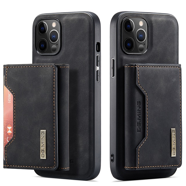 

Магнитный кожаный чехол + кошелек на Iphone, Черный, Iphone 13Pro Max