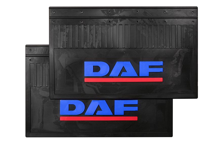 

Комплект брызговиков DAF задние (LUX) синяя надпись с красной полосой 600*370