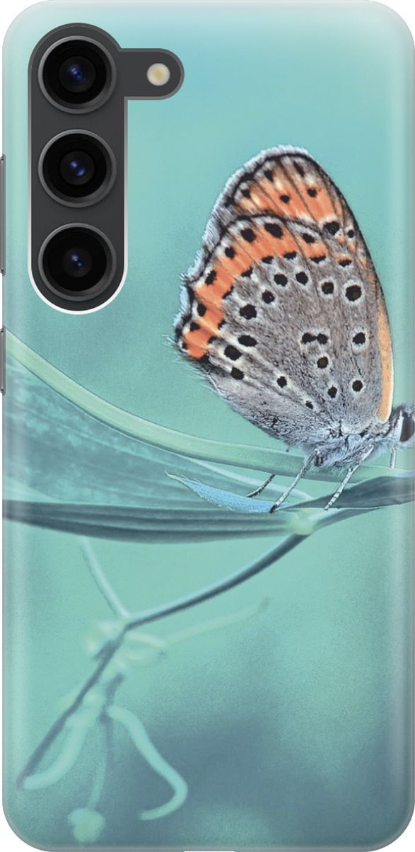 

Чехол на Samsung Galaxy S23 "Бабочка на листке", Голубой;оранжевый, 158293