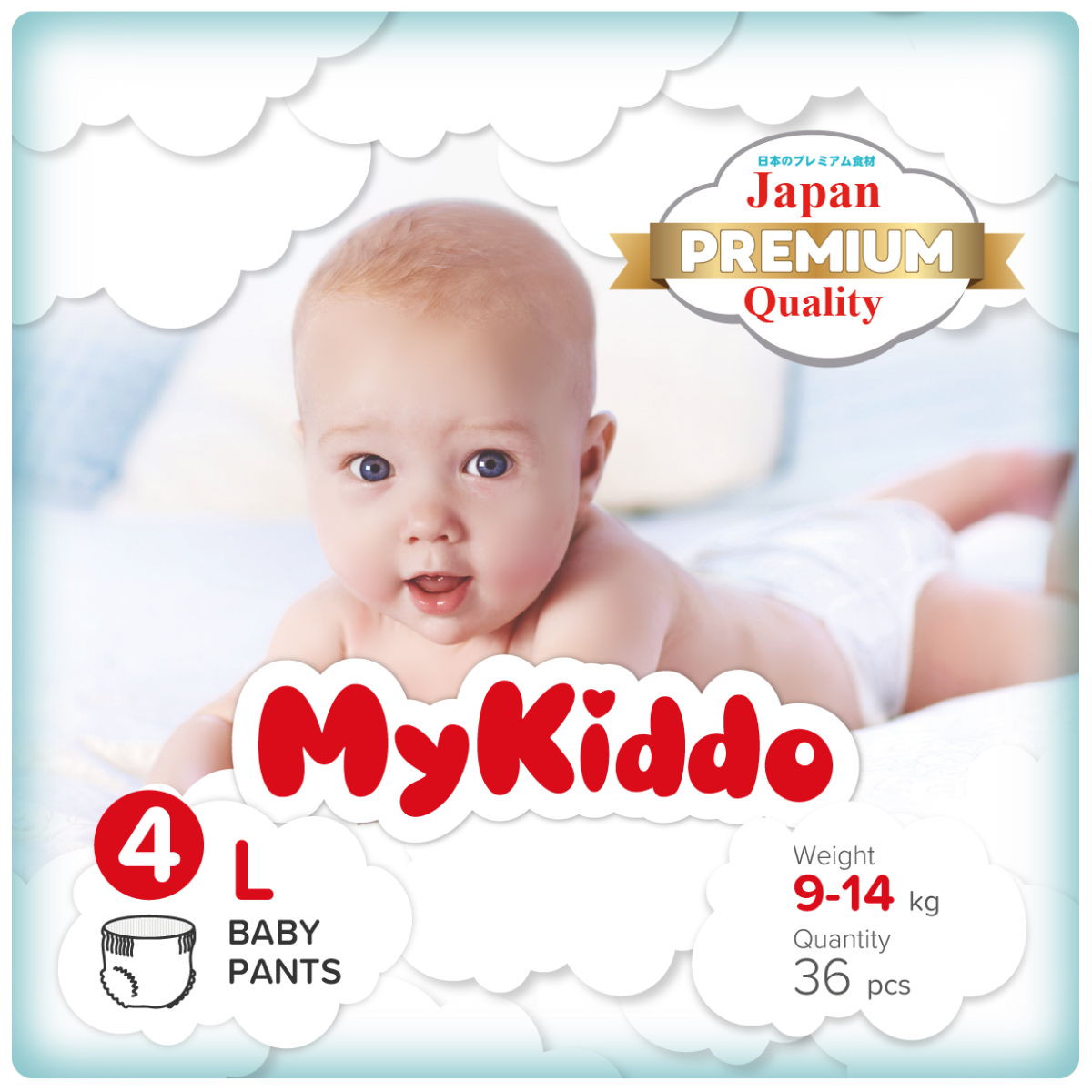 Подгузники-трусики MyKiddo Premium размер L 9-14кг 36 шт M20344 подгузники трусики mepsi детские гипоаллергенные размер 4 l 9 16 кг 44 шт