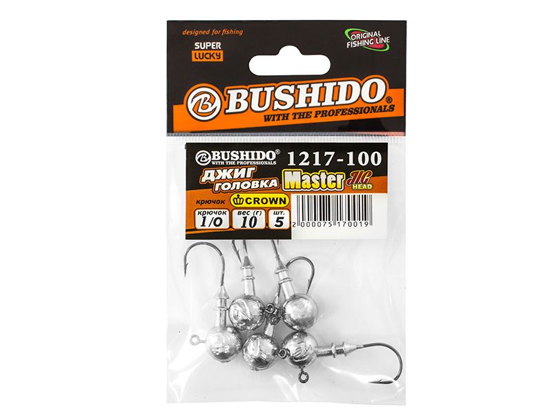 

Джиг-головка BUSHIDO 10,0гр кр.№1 CROWN уп.5шт, для рыбалки, Серебристый