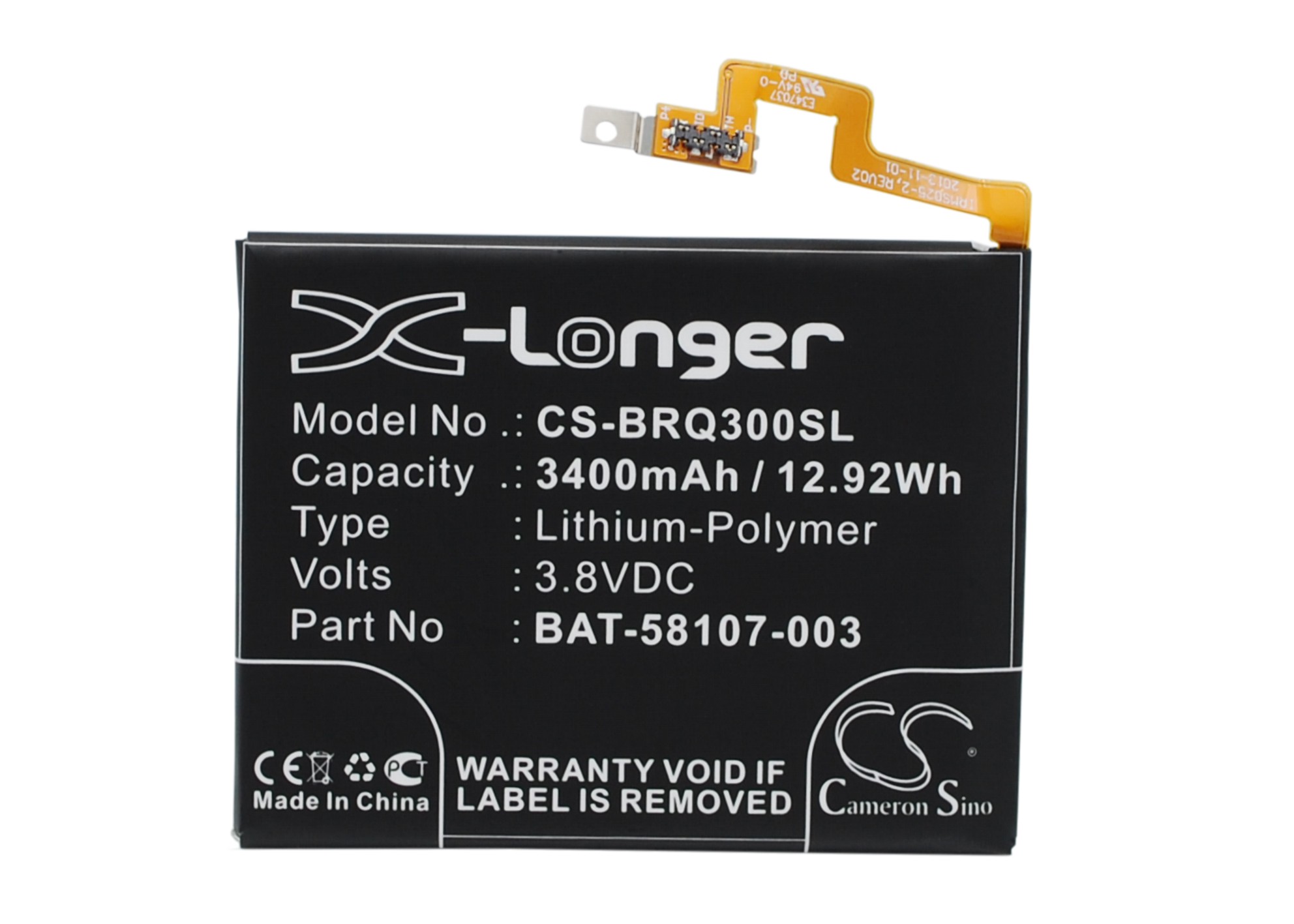 

Аккумулятор CS-BRQ300SL BAT-58107-003 для BlackBerry Passport 3.8V/3400mAh/12.92Wh