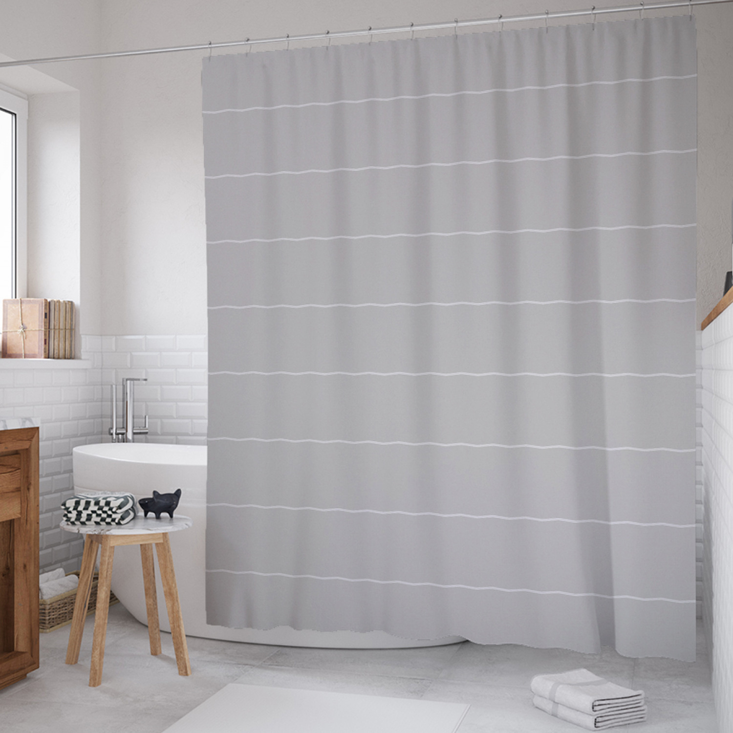 

Штора для ванной JoyArty "Выровненные зигзаги" из сатена, 180х200 см с крючками, Серый, Выровненные зигзаги