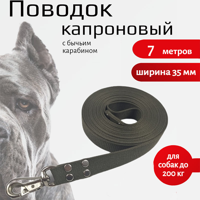 

Поводок для собак Хвостатыч с усиленным карабином,капрон,зеленый 7 м х 35 мм